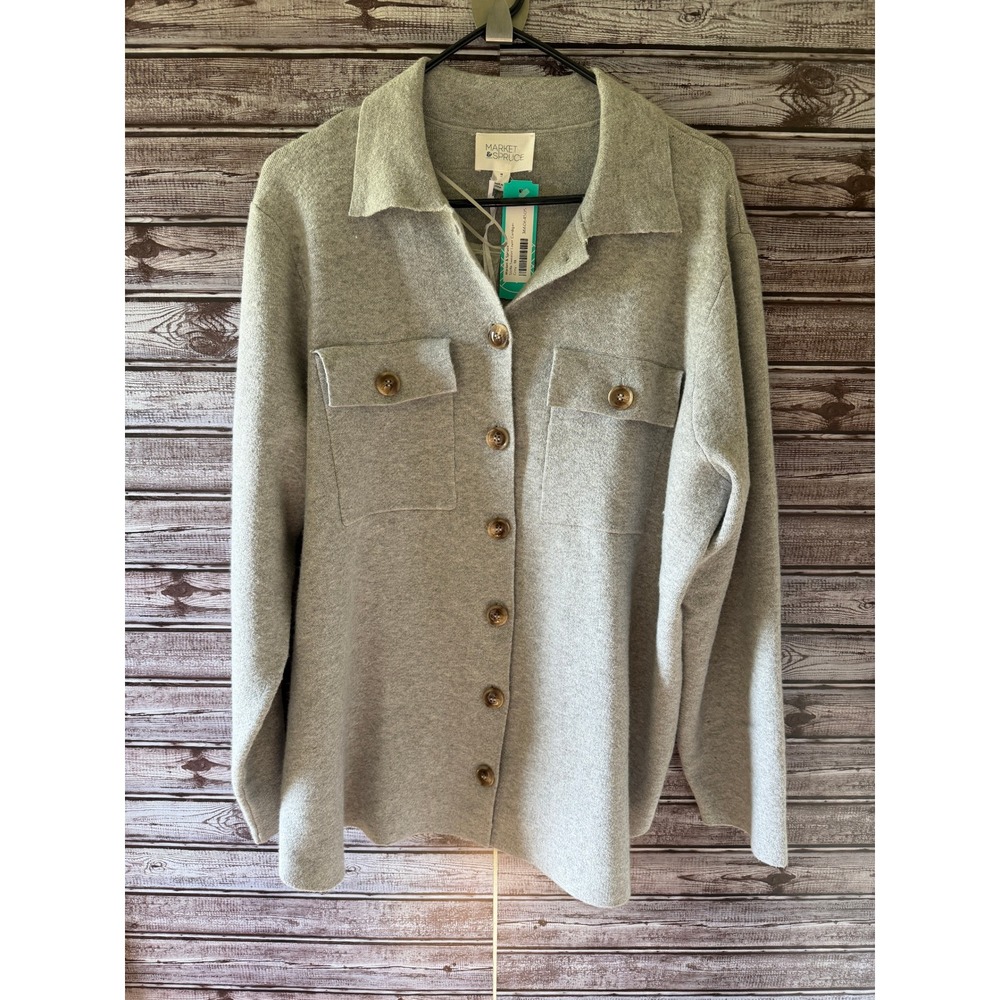 Market & Spruce Women's Stella Button-Down Sweater Cardigan Size‎ 1X Gray NWT
